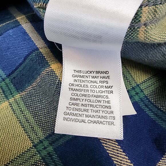 Lucky Brand Shirt Mens Large Indigo Plaid Long Sleeve Western Pearl Snap Button - Picture 13 of 16